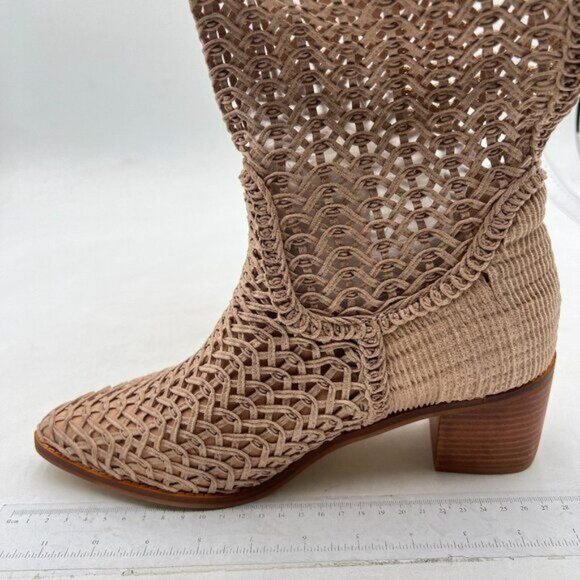 Nude Women Pointed Toe Mesh Low Chunky Heel Ankle Boots Back Zipper Short Bootie - Picture 2 of 7